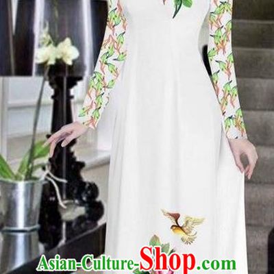 Traditional Top Grade Asian Vietnamese Ha Festival Bride Printing Peony White Ao Dai Dress, Vietnam Women National Jing Nationality Princess Cheongsam Costumes
