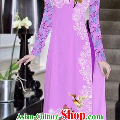 Traditional Top Grade Asian Vietnamese Ha Festival Bride Printing Peony Lilac Ao Dai Dress, Vietnam Women National Jing Nationality Princess Cheongsam Costumes