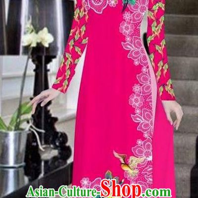 Traditional Top Grade Asian Vietnamese Ha Festival Bride Printing Peony Rosy Ao Dai Dress, Vietnam Women National Jing Nationality Princess Cheongsam Costumes