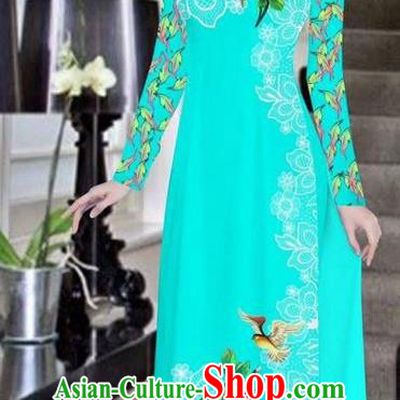 Traditional Top Grade Asian Vietnamese Ha Festival Bride Printing Peony Light Blue Ao Dai Dress, Vietnam Women National Jing Nationality Princess Cheongsam Costumes