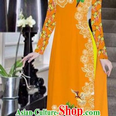 Traditional Top Grade Asian Vietnamese Ha Festival Bride Printing Peony Orange Ao Dai Dress, Vietnam Women National Jing Nationality Princess Cheongsam Costumes