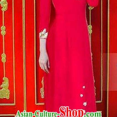 Traditional Top Grade Asian Vietnamese Ha Festival Bride Printing Ao Dai Dress, Vietnam Women National Jing Nationality Princess Red Cheongsam Costumes