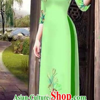 Traditional Top Grade Asian Vietnamese Ha Festival Printing Ao Dai Dress, Vietnam Women National Jing Nationality Princess Light Green Cheongsam Bride Costumes