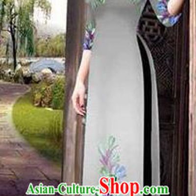 Traditional Top Grade Asian Vietnamese Ha Festival Printing Ao Dai Dress, Vietnam Women National Jing Nationality Princess Grey Cheongsam Bride Costumes