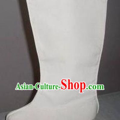 Traditional Chinese Peking Opera Shoes, China Ancient Boots, Chinese Kung fu White Cloth Boots for Men