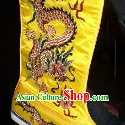 Traditional Chinese Peking Opera Shoes, China Ancient King Boots, Chinese Qing Dynasty Emperor Embroidered Dragon Boots for Men