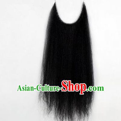 Chinese Ancient Opera Old Men Black Long Wig Beard, Traditional Chinese Beijing Opera Props Laosheng-role Mustache False Beard