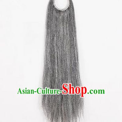 Chinese Ancient Opera Old Men Grizzled Long Wig Beard, Traditional Chinese Beijing Opera Props Laosheng-role Mustache Pengtoucun False Beard