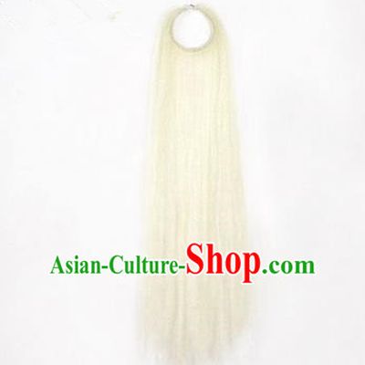 Chinese Ancient Opera Old Men White Long Wig Beard, Traditional Chinese Beijing Opera Props Laosheng-role Mustache Pengtoucun False Beard