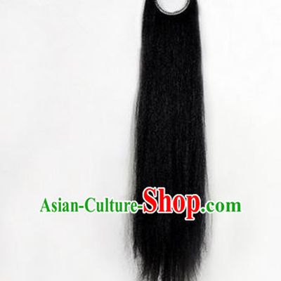 Chinese Ancient Opera Old Men Black Long Wig Beard, Traditional Chinese Beijing Opera Props Laosheng-role Mustache Pengtoucun False Beard