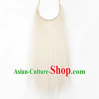 Chinese Ancient Opera Old Men White Long Wig Beard, Traditional Chinese Beijing Opera Props False Beard Laosheng-role Mustache