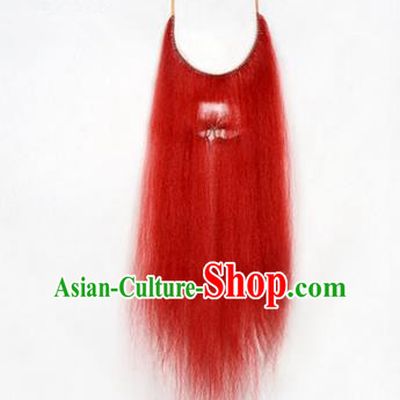 Chinese Ancient Opera Old Men Red Long Wig Beard Whiskers, Traditional Chinese Beijing Opera Props False Beard Laosheng-role Mustache