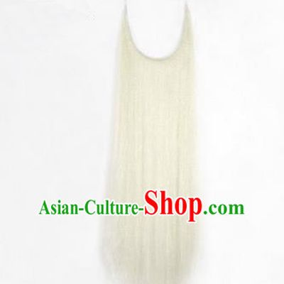 Chinese Ancient Opera Old Men White Long Wig Beard Whiskers, Traditional Chinese Beijing Opera Props Laosheng-role Mustache