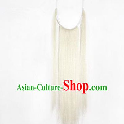 Chinese Ancient Opera Old Men White Long Wig Beard Three Strands Whiskers, Traditional Chinese Beijing Opera Props Laosheng-role Mustache