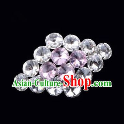 Chinese Ancient Peking Opera Jewelery Accessories, Traditional Chinese Beijing Opera Props Rhombus Brooch Ornaments Hua Tan Pink Rhinestone Breastpin