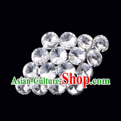 Chinese Ancient Peking Opera Jewelery Accessories, Traditional Chinese Beijing Opera Props Rhombus Brooch Ornaments Hua Tan White Rhinestone Breastpin