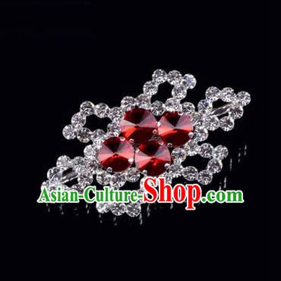 Chinese Ancient Peking Opera Jewelery Accessories, Traditional Chinese Beijing Opera Props Hexagonal Brooch Ornaments Hua Tan Red Rhinestone Breastpin