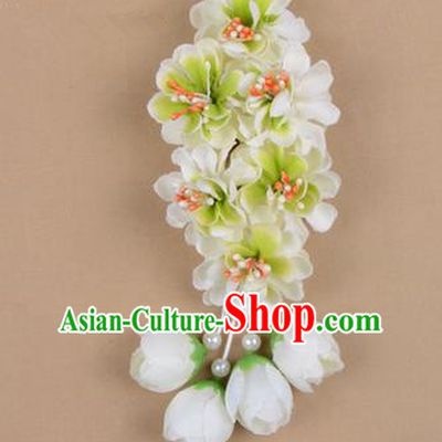 Chinese Ancient Peking Opera White Wisteria Flowers Hair Accessories, Traditional Chinese Beijing Opera Props Head Ornaments Hua Tan Headwear Hairpins