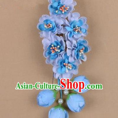 Chinese Ancient Peking Opera Blue Wisteria Flowers Hair Accessories, Traditional Chinese Beijing Opera Props Head Ornaments Hua Tan Headwear Hairpins