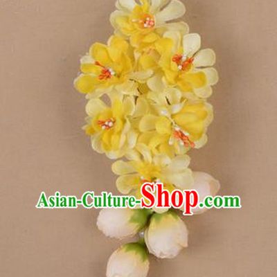 Chinese Ancient Peking Opera Yellow Wisteria Flowers Hair Accessories, Traditional Chinese Beijing Opera Props Head Ornaments Hua Tan Headwear Hairpins