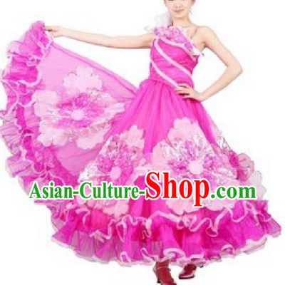 Top Grade Compere Professional Compere Costume, Ballroom Dance Dress Modern Opening Dance Big Swing Pink Dress for Women