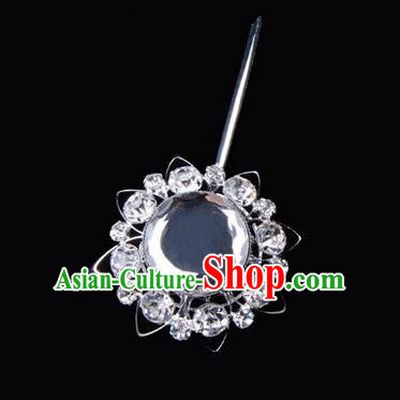 Chinese Ancient Peking Opera Pink Flowers Hair Accessories Headwear, Traditional Chinese Beijing Opera Props Head Ornaments Hua Tan White Crystal Bulb Hairpins
