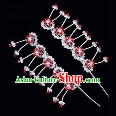 Chinese Ancient Peking Opera Hair Accessories Young Lady Headwear, Traditional Chinese Beijing Opera Head Ornaments Hua Tan Plum Blossom Red Crystal Hairpins