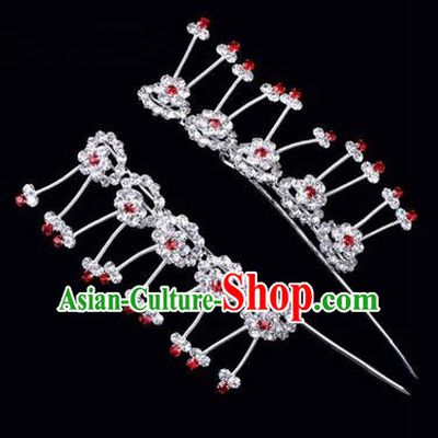 Chinese Ancient Peking Opera Hair Accessories Young Lady Headwear, Traditional Chinese Beijing Opera Head Ornaments Hua Tan Plum Blossom Crystal Hairpins