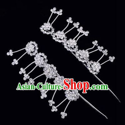 Chinese Ancient Peking Opera Hair Accessories Young Lady Headwear, Traditional Chinese Beijing Opera Head Ornaments Hua Tan Plum Blossom White Crystal Hairpins