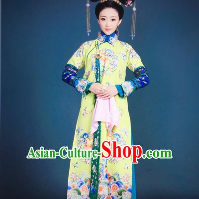 Traditional Ancient Chinese Imperial Empress Costume, Chinese Qing Dynasty Manchu Lady Dress, Chinese Mandarin Robes Queen Embroidered Clothing for Women