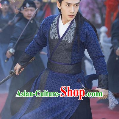 Traditional Chinese Song Dynasty Swordsman Costume and Handmade Headpiece Complete Set, China Ancient Chivalrous Expert General Clothing for Men