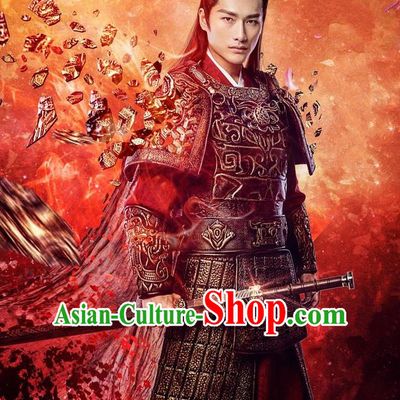 Traditional Chinese Song Dynasty Soldier General Armour Costume Complete Set, China Ancient Warrior Clothing for Men