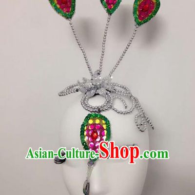 Traditional Chinese Dai Nationality Hair Accessories, Female Folk Dance Peacock Dance Forehead Ornament Headwear for Women