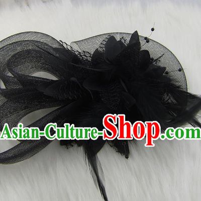 Top Modern Dance Hair Accessories Hair Clasp, Female Black Feather Veil Ornament Headband for Women