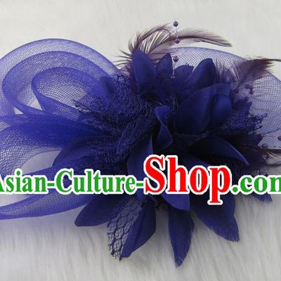Top Modern Dance Hair Accessories Hair Clasp, Female Purple Feather Veil Ornament Headband for Women
