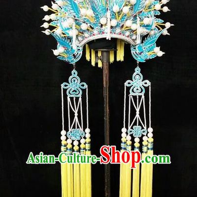 Traditional Chinese Peking Opera Handmade Three Phoenix Coronet, China Beijing Opera Imperial Consort High-grade Headwear Bride Phoenix Coronet for Women