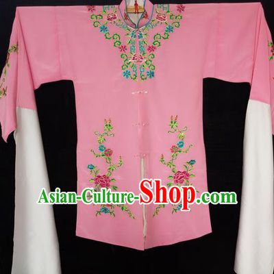 Traditional Chinese Peking Opera Costumes Pink Blouse, China Beijing Opera High-grade Embroidered Water-sleeve Cloud Shoulder Wearing for Women