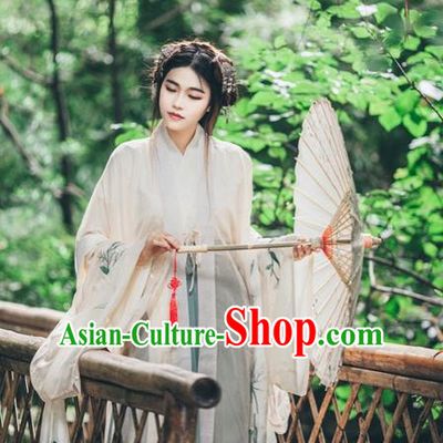 Traditional Chinese Ancient Female Costumes, China Hanfu Wide-sleeve Cardigan Blouse and Dress Complete Set, Embroidered Flower Wearing for Women