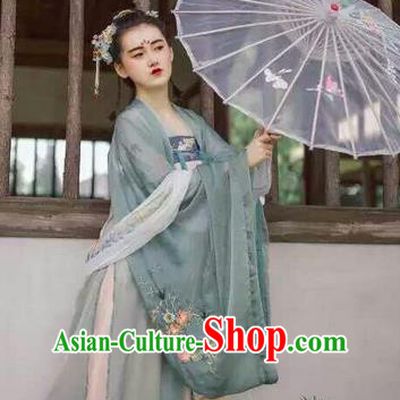 Traditional Chinese Ancient Female Costumes, China Hanfu Wide-sleeve Embroidered Cardigan Blouse and Dress Complete Set, China Tang Dynasty Wearing for Women