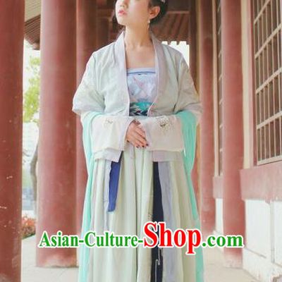 Traditional Chinese Ancient Female Costumes, China Hanfu Embroidered Cardigan Blouse and Dress Complete Set, China Jin Dynasty Wearing for Women
