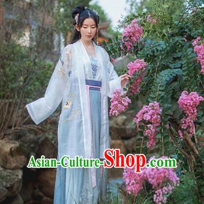 Traditional Chinese Ancient Tang Dynasty Female Costumes, China Hanfu Cardigan Embroidered Blouse and Dress Complete Set for Women