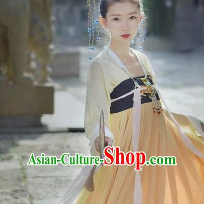 Traditional Chinese Ancient Tang Dynasty Female Costumes, China Hanfu Embroidered Blouse and Ru Skirt Complete Set for Women