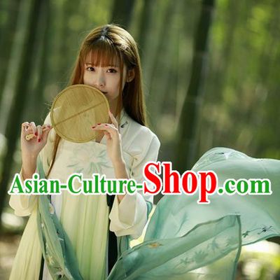 Traditional Chinese Ancient Tang Dynasty Princess Costumes, China Hanfu Embroidered Green Blouse and Ru Skirt Complete Set for Women