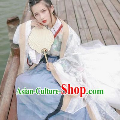 Traditional Chinese Ancient Jin Dynasty Princess Costumes, China Hanfu Embroidered Cardigan Blouse and Ru Skirt Complete Set for Women