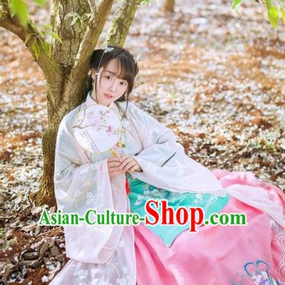 Traditional Chinese Ancient Ming Dynasty Noble Lady Costumes, China Princess Hanfu Embroidered Wide-sleeve Cardigan Blouse and Ru Skirt Complete Set for Women