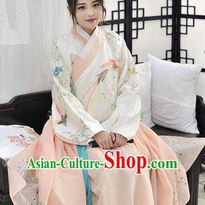 Traditional Chinese Ancient Ming Dynasty Noble Lady Costumes, China Princess Hanfu Embroidered Slant Opening Blouse and Ru Skirt Complete Set for Women
