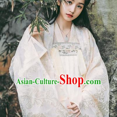 Traditional Chinese Ancient Tang Dynasty Noble Lady Costumes, China Princess Hanfu Embroidered Blouse and Ru Skirt Complete Set for Women