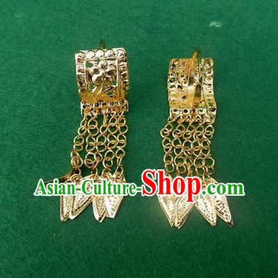 Traditional Chinese Ancient Classical Handmade Miao Silver Earrings Jewelry Accessories Hanfu Palace Golden Eardrop for Women