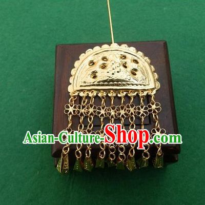 Traditional Handmade Chinese Ancient Classical Hair Accessories Barrettes Hairpin, Step Shake Hair Sticks, Golden Long Tassel Hair Fascinators for Women