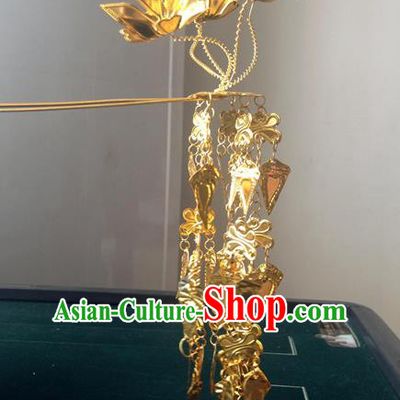 Traditional Handmade Chinese Ancient Classical Manchu Princess Hair Accessories Butterfly Long Tassel Step Shake Barrettes Golden Hairpin Hair Fascinators for Women